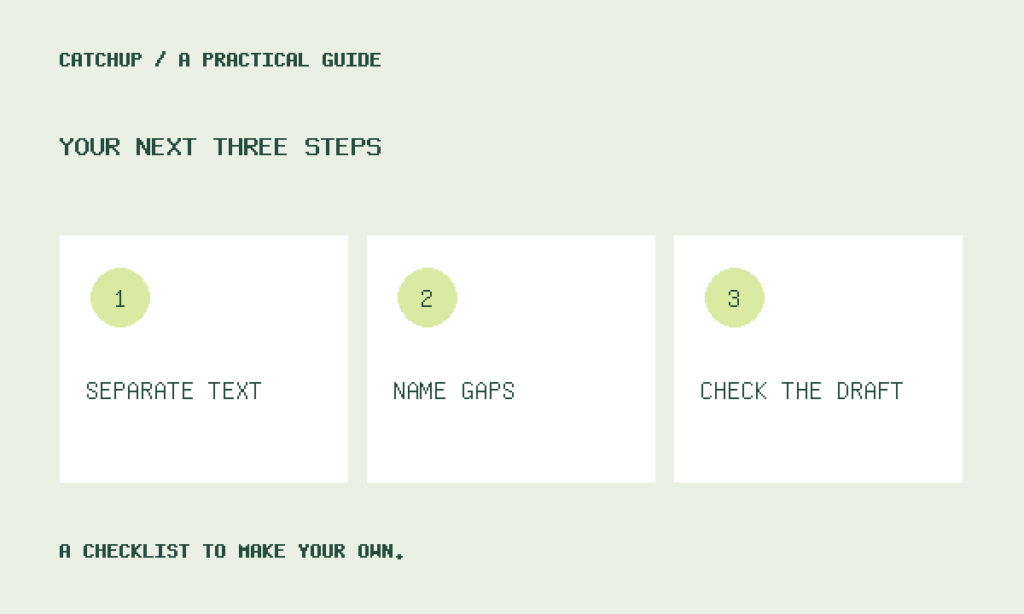 SEPARATE TEXT, NAME GAPS, CHECK THE DRAFT: an illustrated checklist for this guide